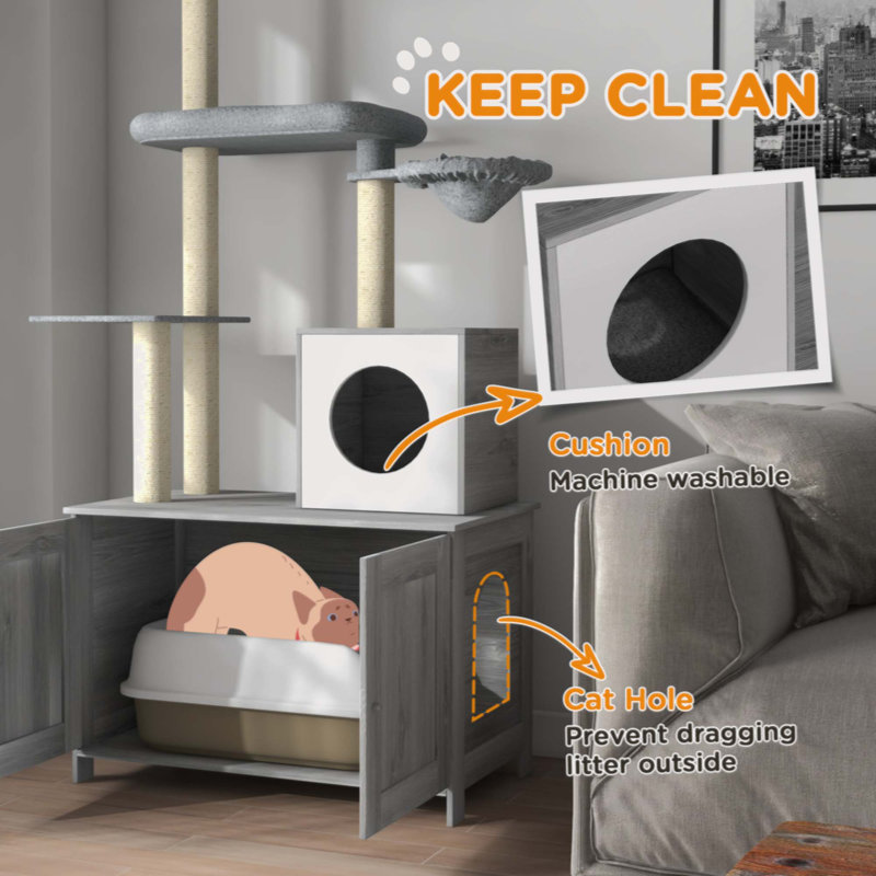 Gray Sisal 2-in-1 Cat Tree with Litter Box Enclosure