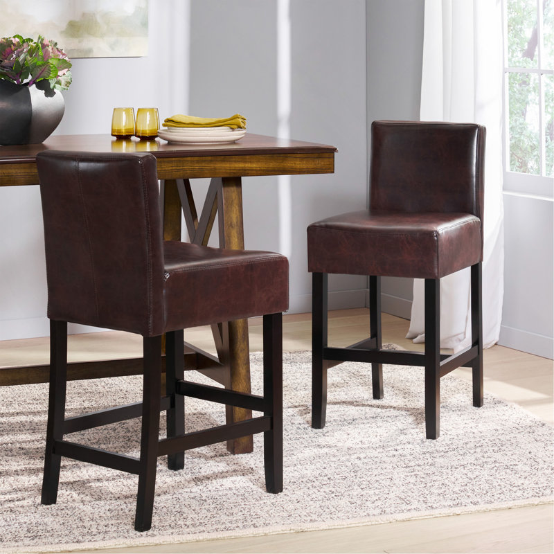 Ensemble de 2 tabourets de comptoir en cuir brun 26 pouces (ensemble de 2), Brun, 2
