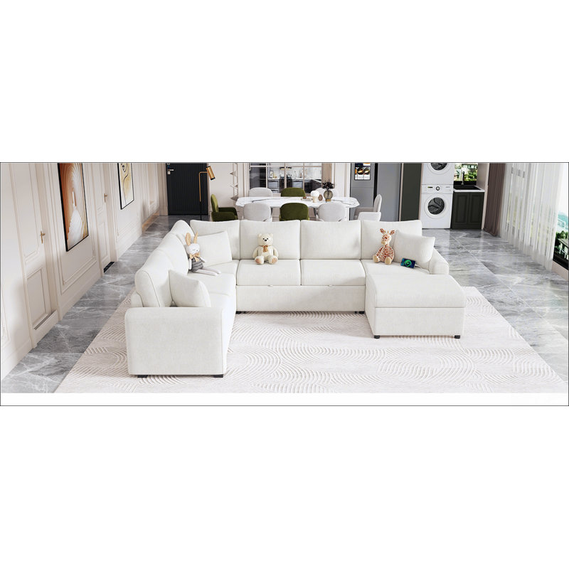 Divan-lit modulaire avec canapé-lit et rangement 112,2 po, Crème, crème, 4