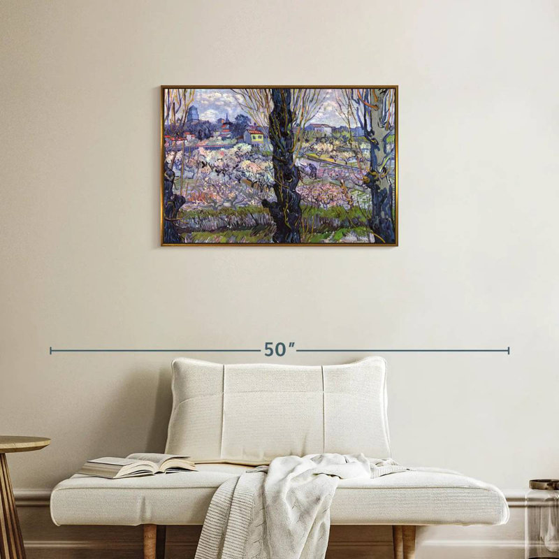 Vue des vergers en fleurs d'Arles, Cadre flottant doré, 31 po x 21 po