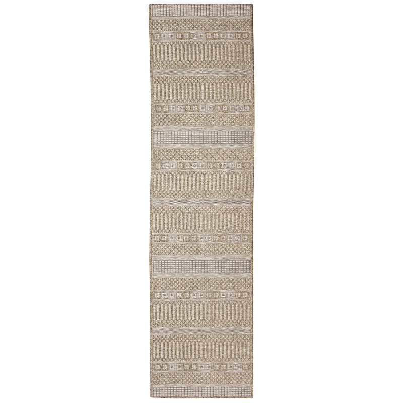 Tapis beige en polypropylène tissé à la machine Ajeya, Tapis de couloir 1 pi 11 po x 7 pi 6 po