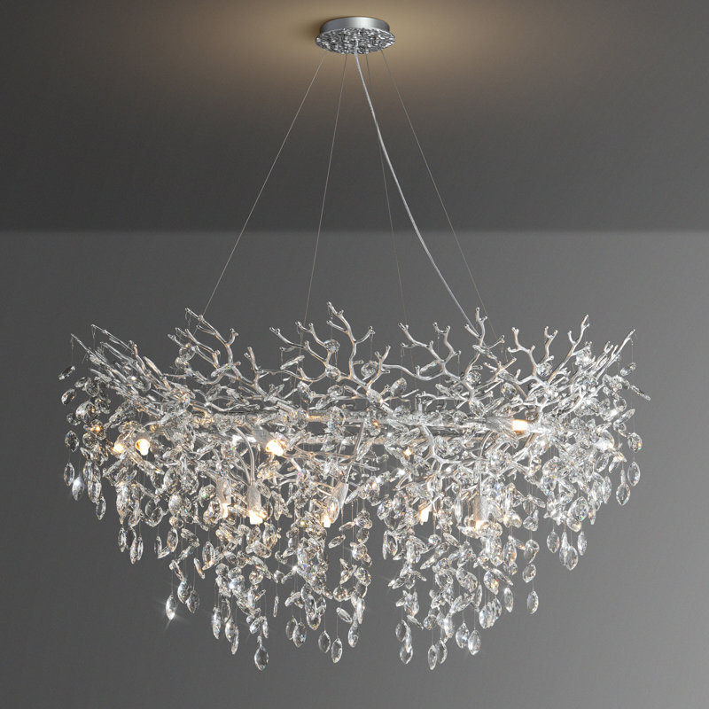 Lustre en cristal 14 lumières Modern, Argent argent, H 19,68 po x l 47,24 po x P 47,24 po