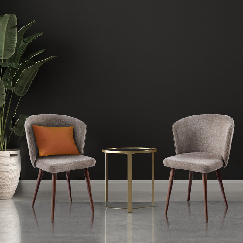 Kazimierz Fabric Dining Chairs with Wood-Like Metal Legs, Greige