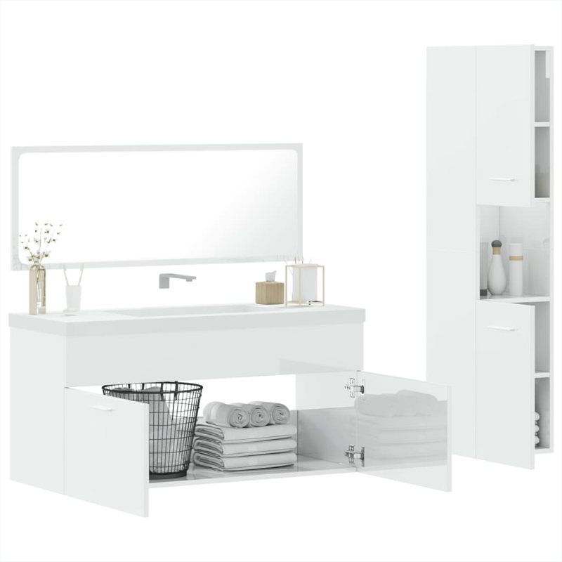 Brenin Bathroom Storage Furniture Set, White high gloss