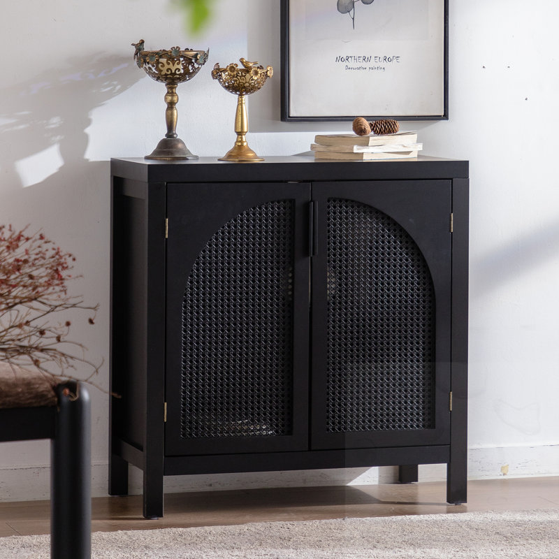 Armoire décorative en rotin avec portes et tablette réglable