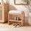Banc à chaussures en bois massif naturel 23,6 po avec coussin en mousse à mémoire de forme - Organisateur de rangement en bois de hêtre pour entrée, capacité de 300 lb, tablettes à 2 niveaux, assemblage facile