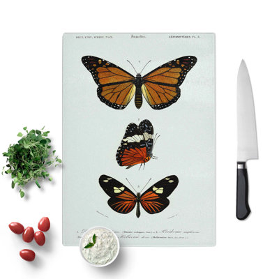 Tempered Glass Butterfly Illustrations Pl. 5 Chopping Board