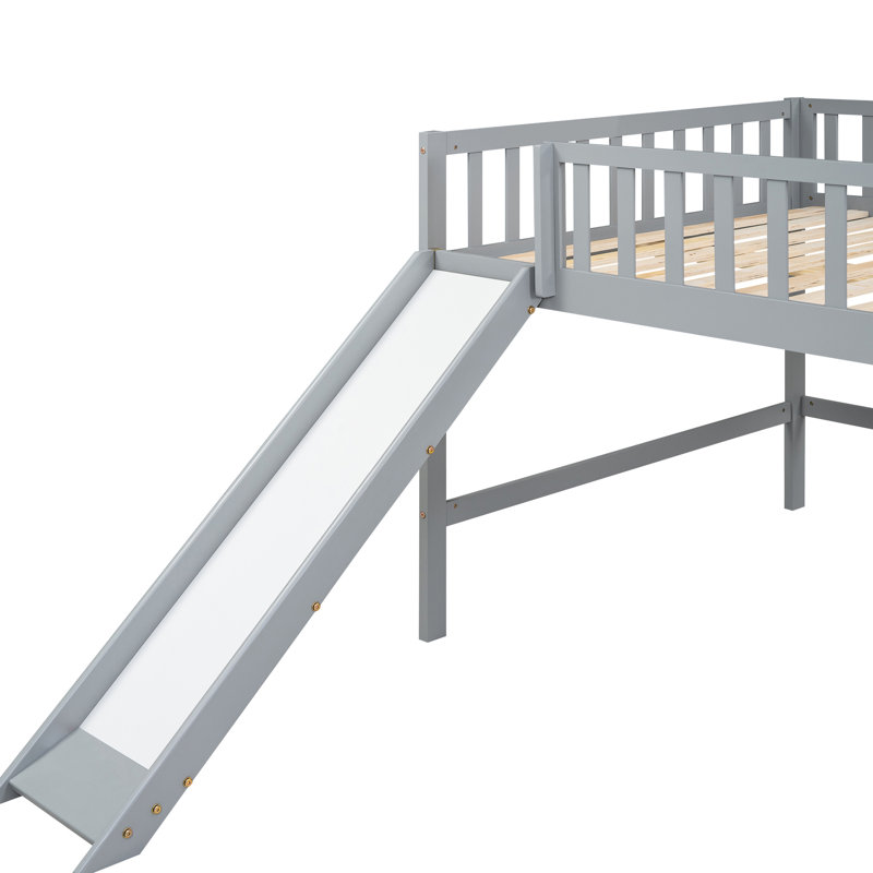 Grey Low Loft Bed With And Slide, Making Bedroom More Enjoyable Slide In For Glamour, Grey, Full