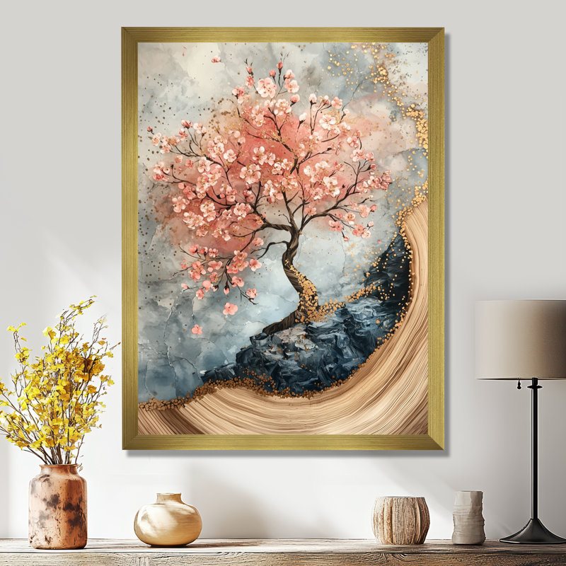 Mobin - art mural floral, H 40 po x l 30 po, Reproduction encadrée d'une seule photo, Doré