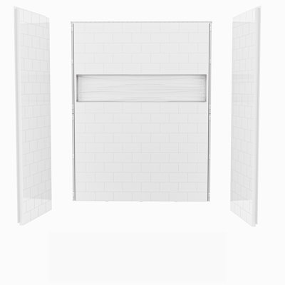 L 60 po x P 32 po x H 78 po avec panneau de douche encastré en alcôve et blanc à haute brillance avec niche de 0,137 po
