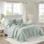 Courtepointe double / grand, 3 pièces, motif festonné réversible, matériau en microfibre, rembourrage 90% coton, lavable à la machine, accent rustique, texture, délavé, décor champêtre