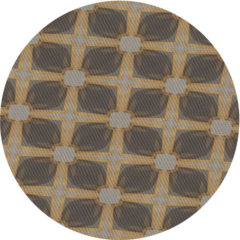 Tapis jaune/brun à motifs, Rond 5 pi