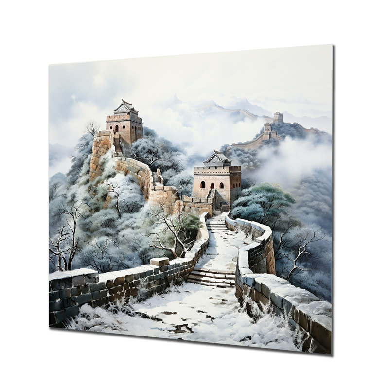 Grande muraille de Chine en hiver 1 - Art mural en porcelaine, H 29 po x l 29 po