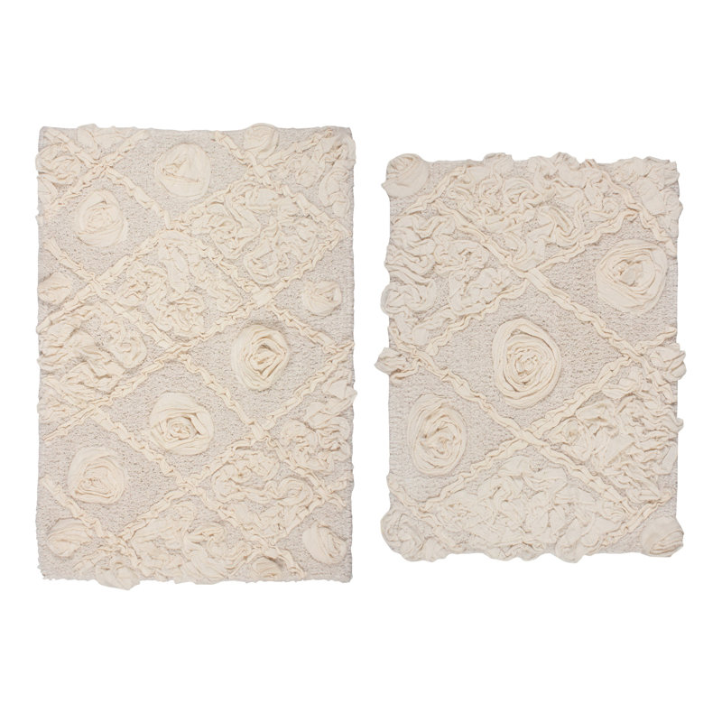 Schoenberger 2-Piece 100% Cotton Bath Rug with Spray Latex Non-Slip Backing Set , Ivory