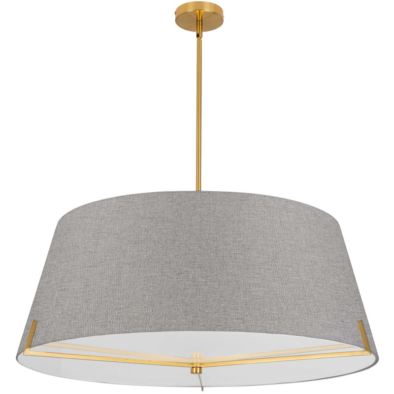 Luminaire suspendu 4 lumières Krisna, Laiton vieilli, gris, H 12,5 po x l 33 po x P 33 po