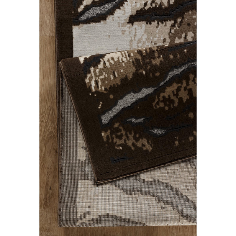 Tapis rectangulaire brun et fabriqué à la machine, 7 pi 10 po X 3 po, motif en cuir de vache, effet 3D, convient aux endroits très passants, tapis de style chalet de montagne avec style, teint