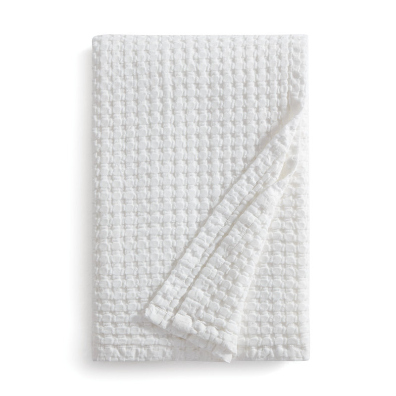 White Full/Queen Cotton Waffle Weave Machine Washable Blanket