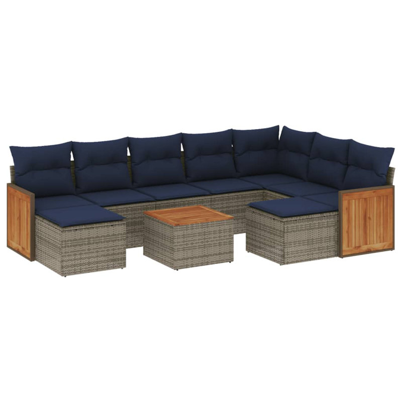 Ensemble de canapé de patio 10 pièces avec coussins en rotin de polyester, Gris, Marine