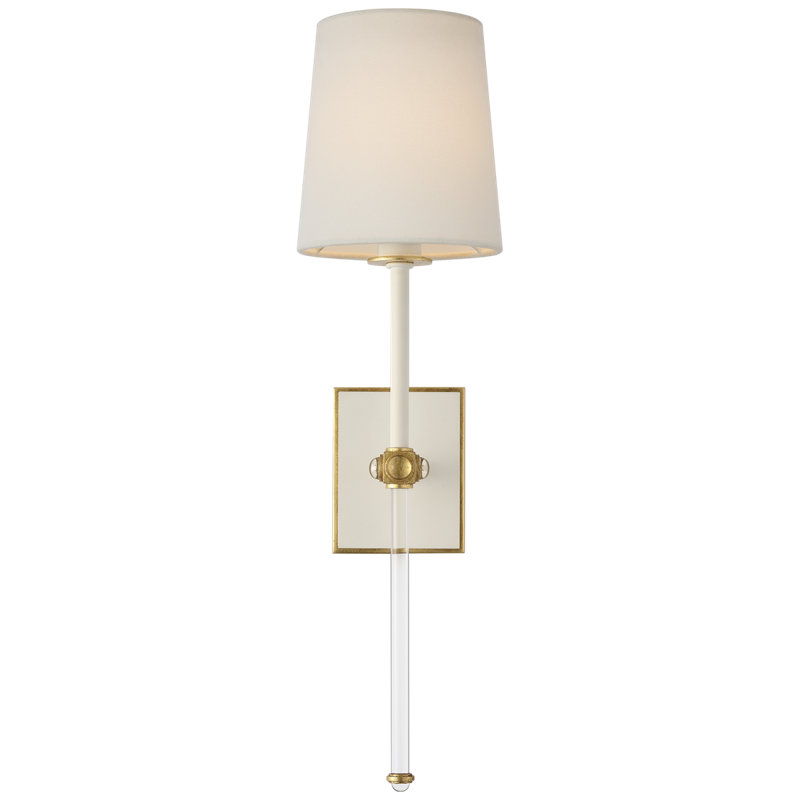 Julie Neill Lucia 21" Cordless Sconce with Linen Shade, Matte White/ Crystal