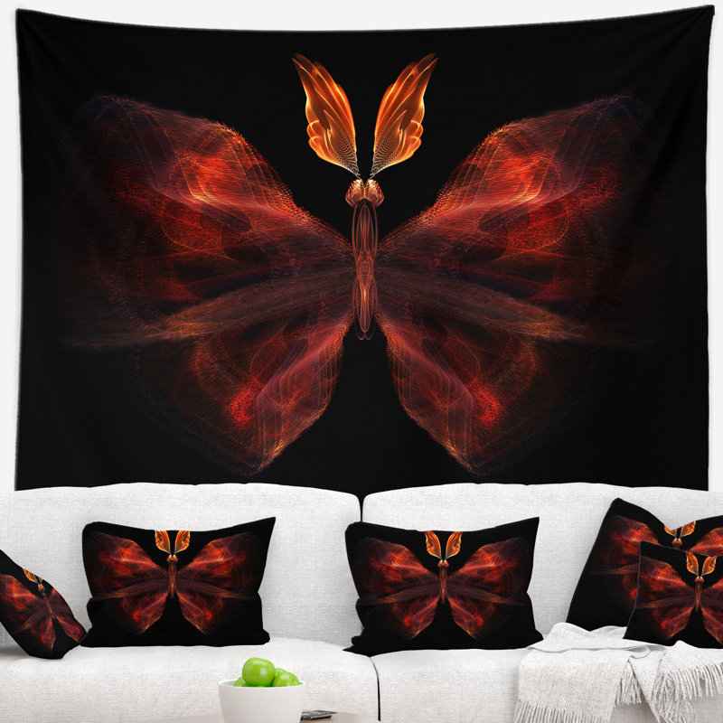 Corwin abstrait papillon rouge fractal en tapisserie foncé, H 78 po x l 92 po