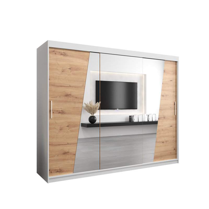 Pensiero 3 Door Manufactured Wood Wardrobe, White/Artisan