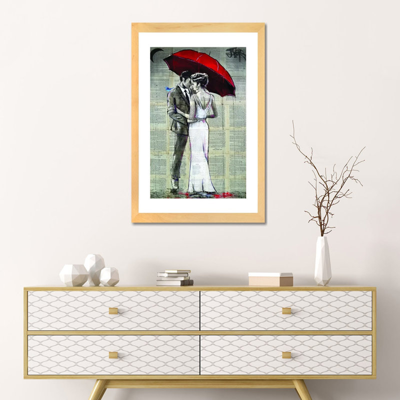 Rainy Moon par Loui Jover - impression d'art graphique, Blanc, H 24 po x l 16 po x P 1 po, Toile avec cadre en bois beige