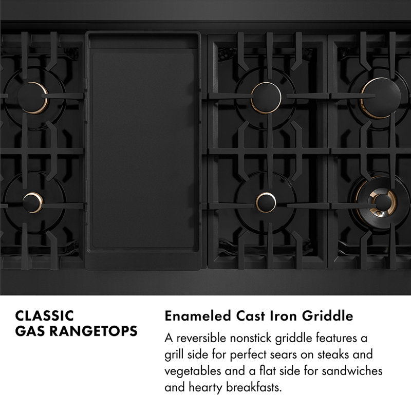 Porcelain 48" Gas Cooktop with 7 Burners and Griddle