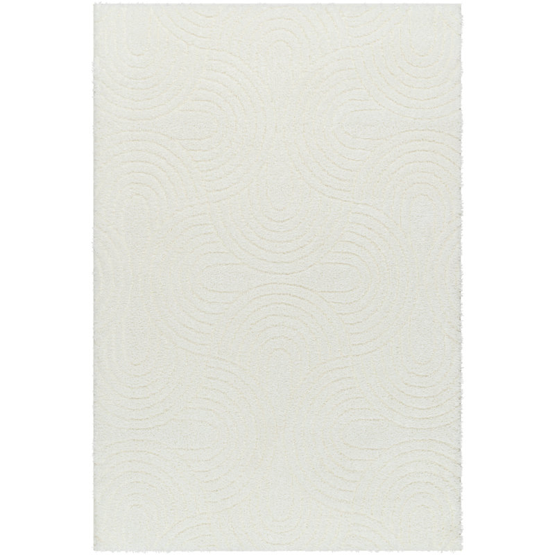 Tapis blanc en polyester tissé à la machine Carollyn Nomadic, Rectangle 7 pi 10 po x 10 pi