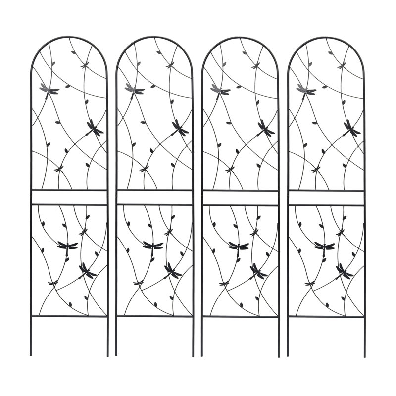 Ensemble de 4 treillis de jardin en métal 86,7 "x 19,7" antirouille pour plantes grimpantes déco de libellules