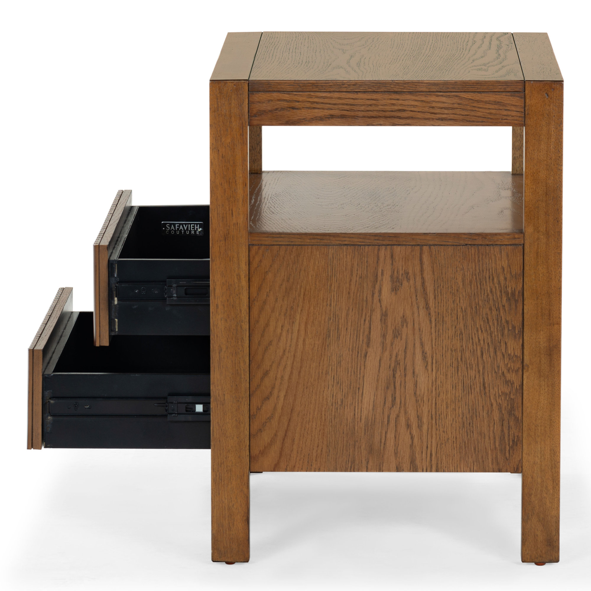 Dorchester 2 Drawer Reeded Nightstand, Medium Oak