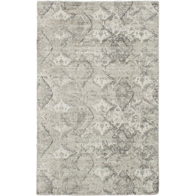 Tapis gris clair en soie tissé à plat à la main Alexandra