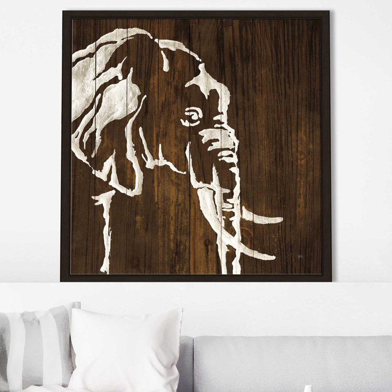 Éléphant blanc sur bois foncé - impression, Cadre flottant espresso, H 31,5 po x l 31,5 po x P 2 po