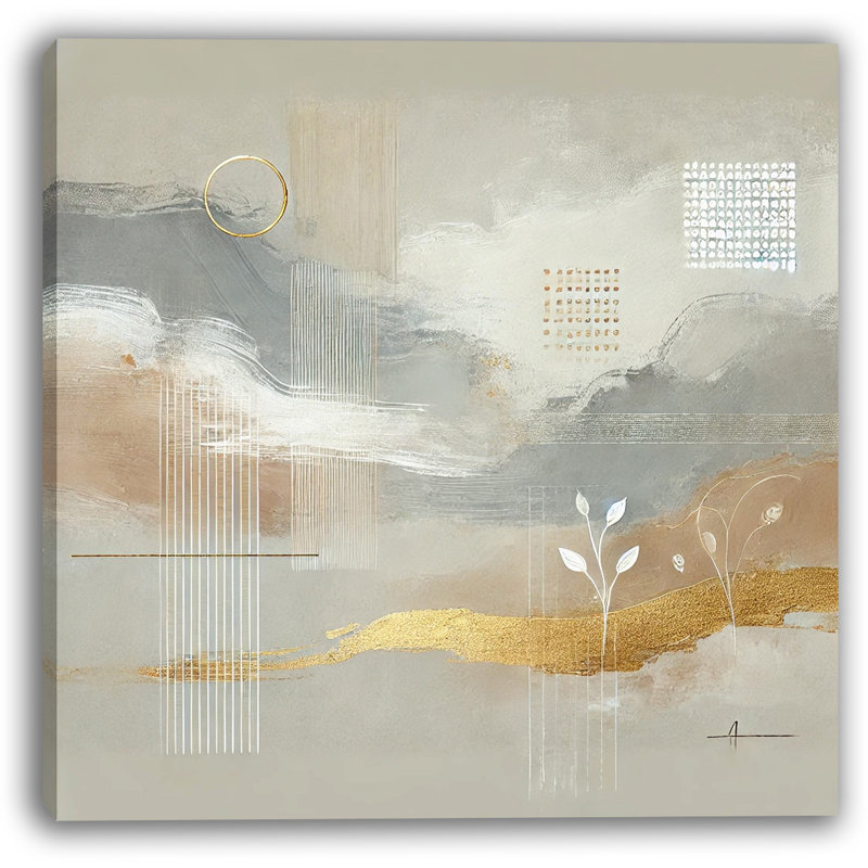 Tranquil Horizon: art mural abstrait sur toile botanique, H 30 po x l 30 po x P 1,5 po