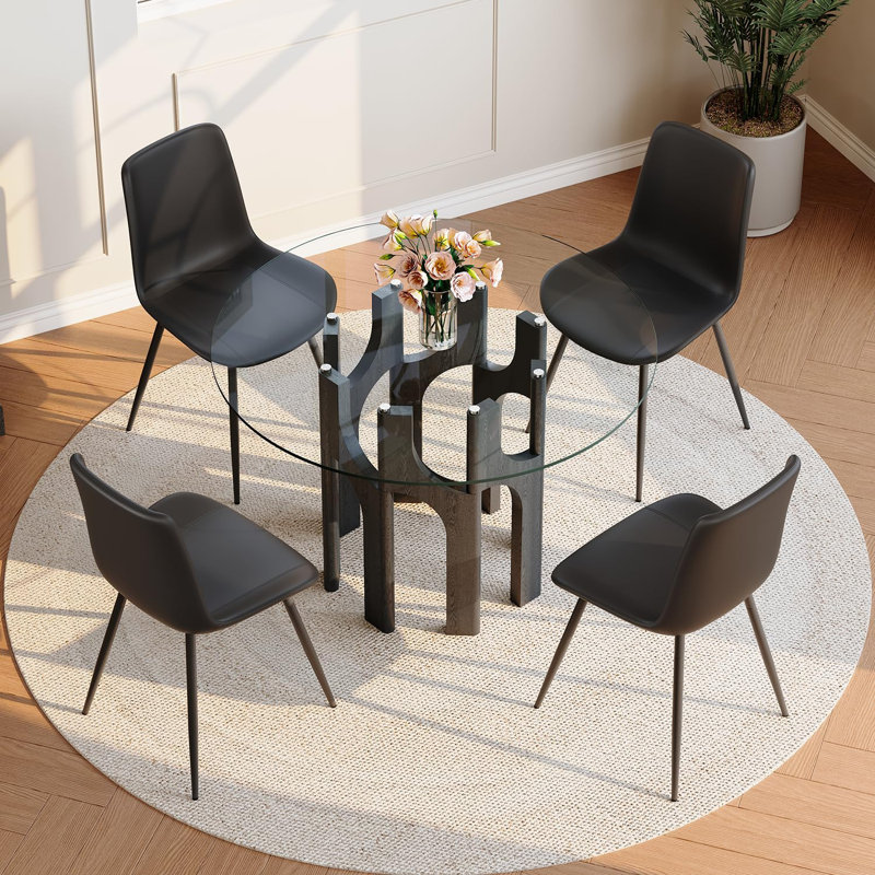 Ensemble de table de salle à manger 46 po pour 4 personnes, Noir, 5 pièces: table, 4 chaises, Black