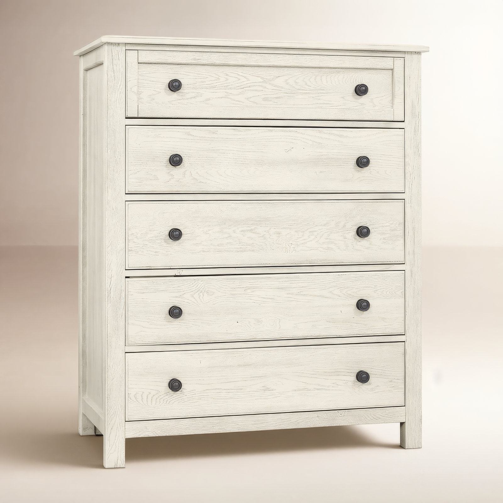Lewin 43" Oak 5-Drawer Chest, Weathered White