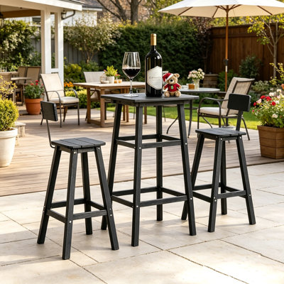 3-Piece HDPE Bar Height Patio Furniture Set, Weather-Resistant Outdoor Balcony Bistro Set With 2 Chairs And 1 Square Bar Table