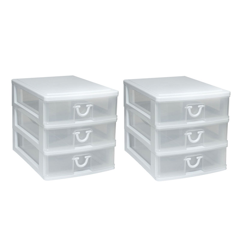 Mini-organisateur de bureau 3 tiroirs avec finition blanche Grace Living, paquet de 2