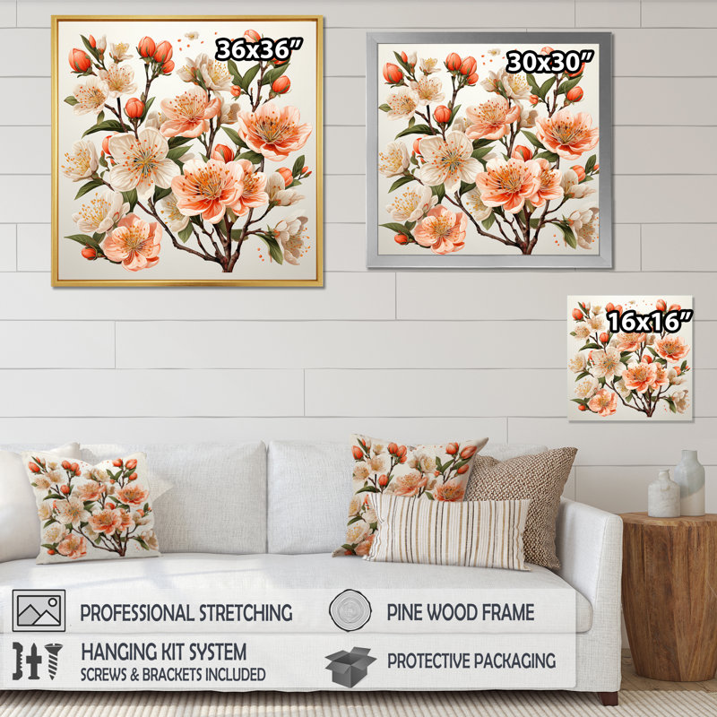 Peach Blossom Bliss IV, H 24 po x l 24 po x P 1 po, Toile tendue