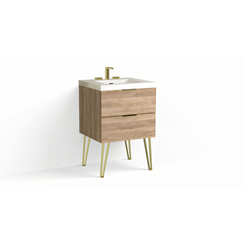 Avila 24" W Freestanding Single Bathroom Vanity with Dawson Leg, Gloss White/8" Widespread, White Acrylic, Satin Brass
