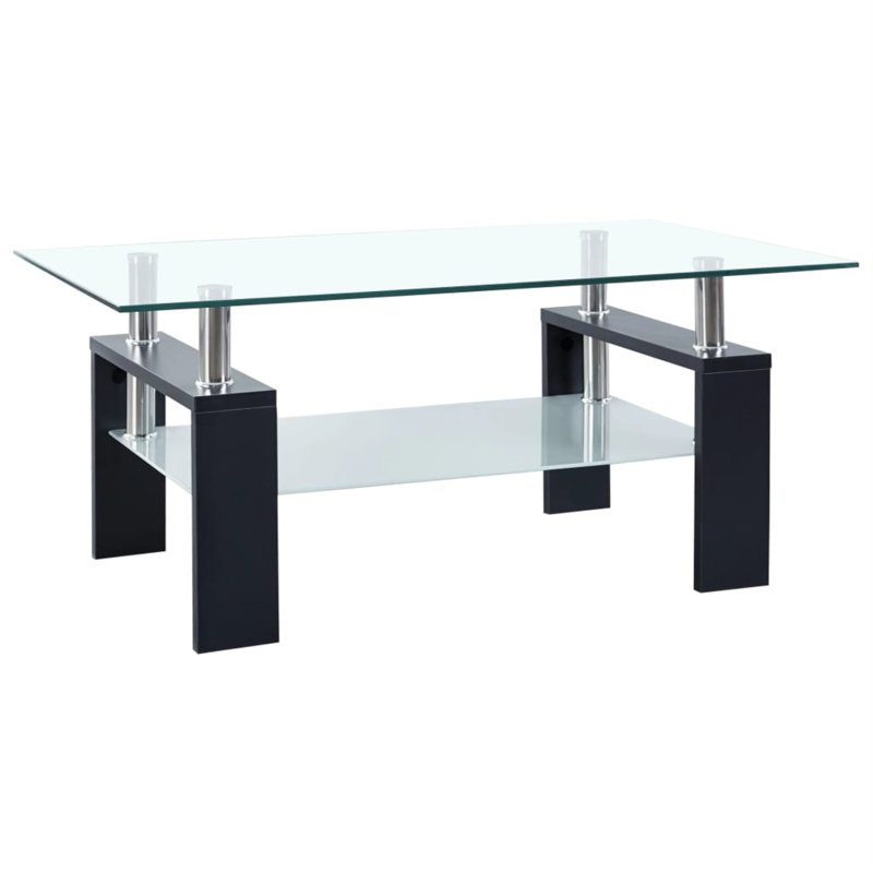 Paizleigh vidaXL Coffee Table, Tempered Glass Top, Center Table, 37.4''x21.7''x15.7'', Black