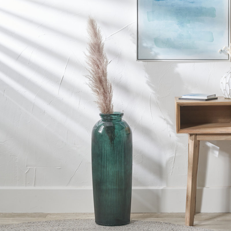 Recycled Glass Ribbed Vase Tall, Green