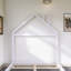 Lit plateforme double en bois massif avec tête de lit en forme de maison-696830850