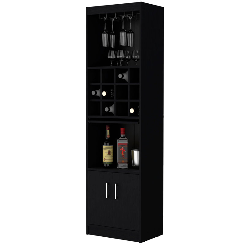 Black Bar Cabinet With Versatile Storage - Engineered Wood, 2 Doors, 71.1X20x13.3 Inches For Home Use 20X13.3X71.1 Inches, Doors
