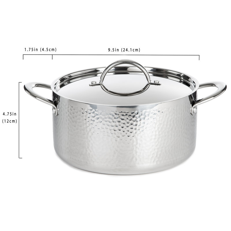 BergHOFF Vintage Tri-Ply Hammered Stainless Steel 9.5" Covered 5.75Qt. Dutch Oven, Silver