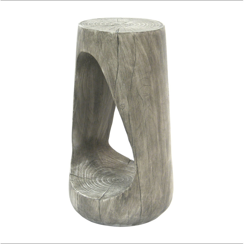 Outdoor Side Table,Hollow Design End Table,Patio Garden Stool Table,Decorative Accent Table For Patio Balcony Beach Pool Side,Lightweight Concrete,Wood Like Texture