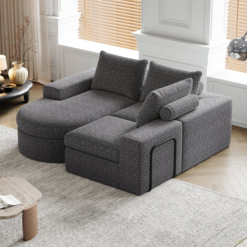 Canapé modulaire incurvé en chenille de 99 pouces avec méridienne, canapé modulaire en forme de L avec sièges profonds, canapé modulaire en chenille pour le salon et la chambre à coucher, aucun assemblage requis