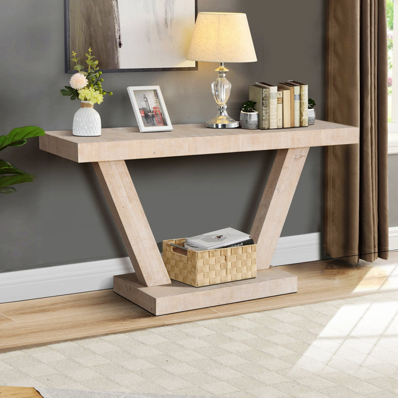 Table d'entrée, table de ferme étroite avec tablette inférieure, Naturel antique