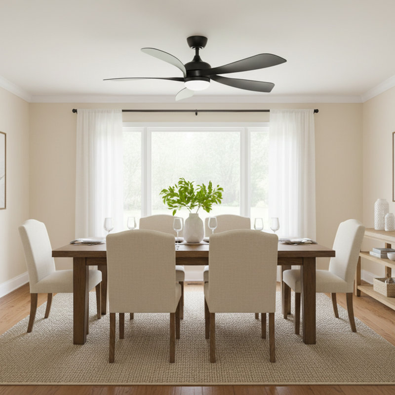 52 Inch Modern Ceiling Fan With 5 ABS Blades, Reversible Motor & Smart Remote Control,3 Color Dimmable Led Light, Black