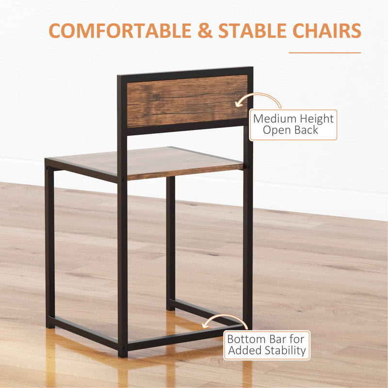 Brown MDF and Metal Frame Pub Table Set with 2 Chairs