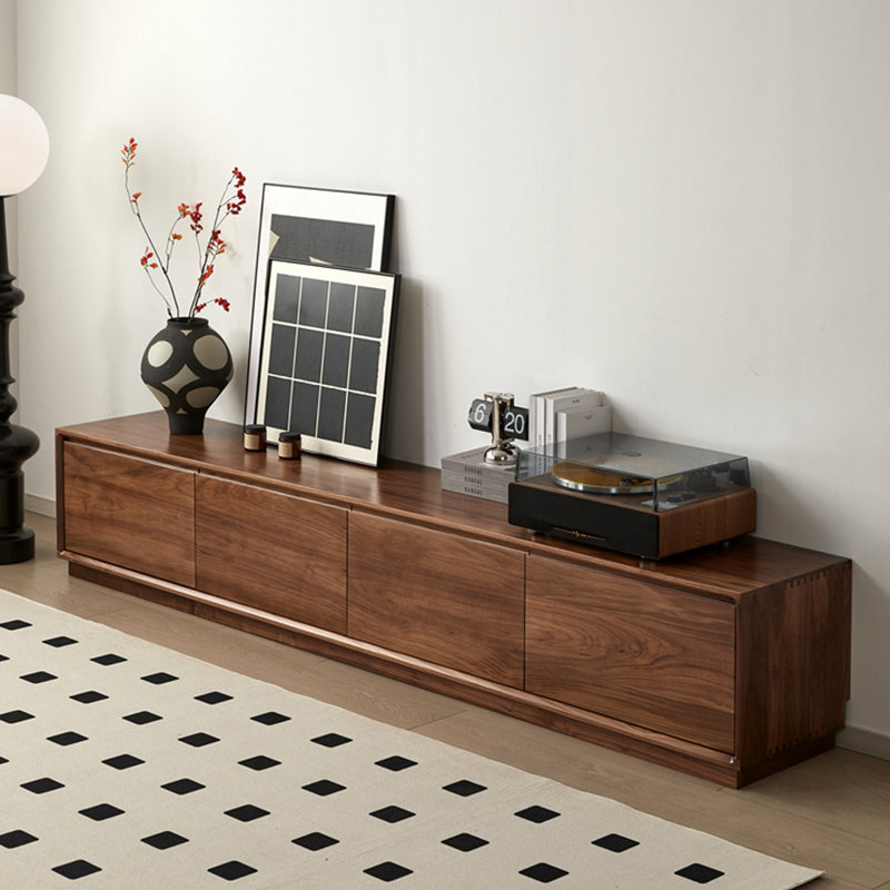 Meuble télé en bois de noyer avec tablettes réglables, H 15,75 po x L 94,48 po x l 15,75 po